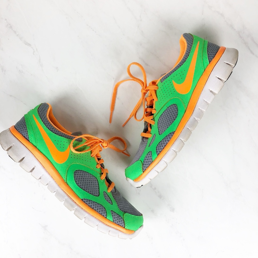 Nike iD Free Flex Running Shoe Green/Orange Sz 8.5